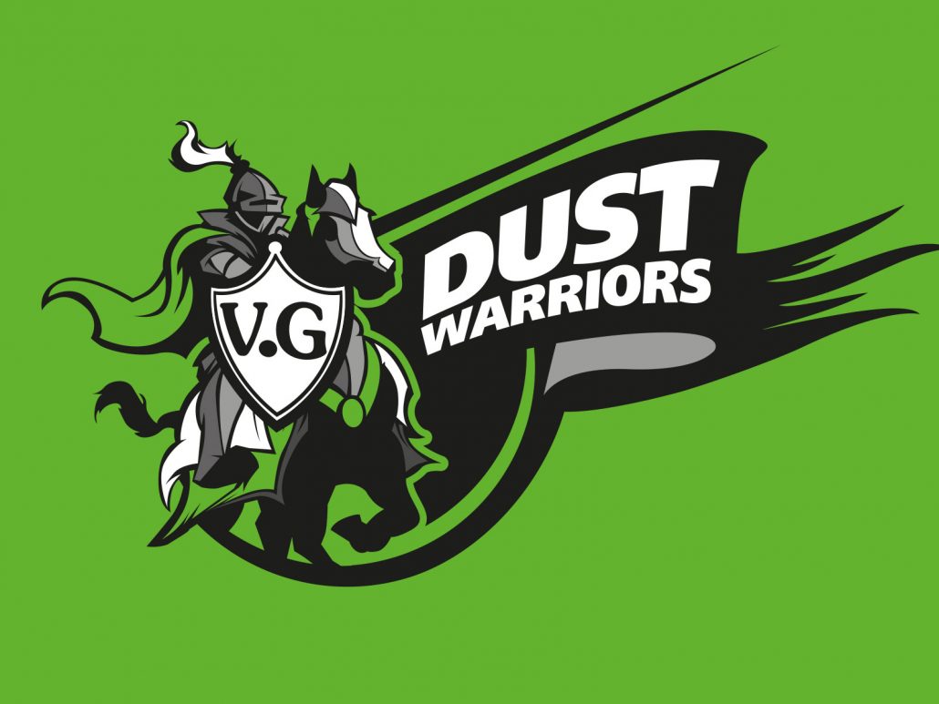 Dust warriors vg gaming logo met ridder op groen