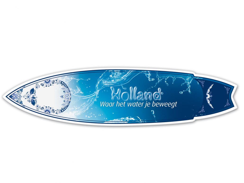 Deze surfplank illustreerde ik op ware grootte voor de lancering van de campagne 'Nederland waterland' voor NBTC.